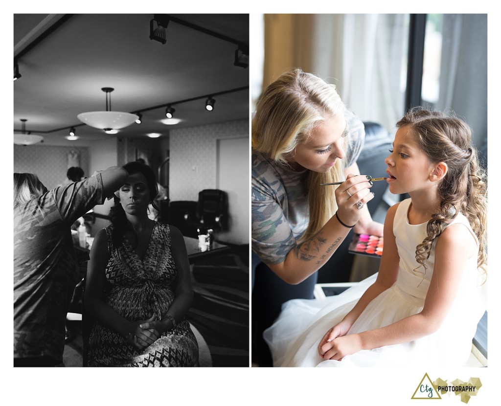 bride getting make up done