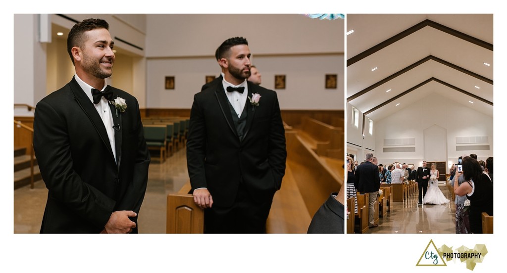 groom looking down aisle