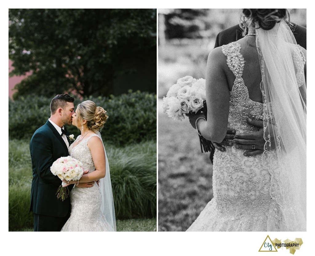 bride and groom in downtown pittsburgh