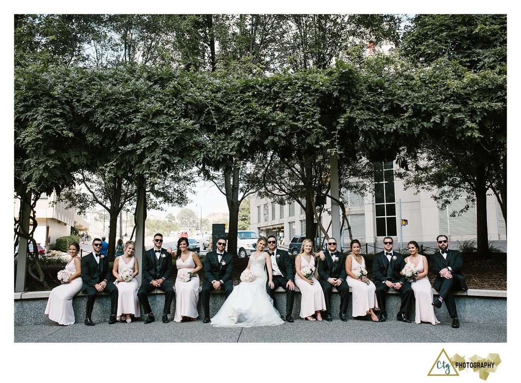 bridal party in downtown pittsburgh