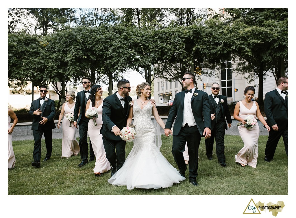bridal party in downtown pittsburgh