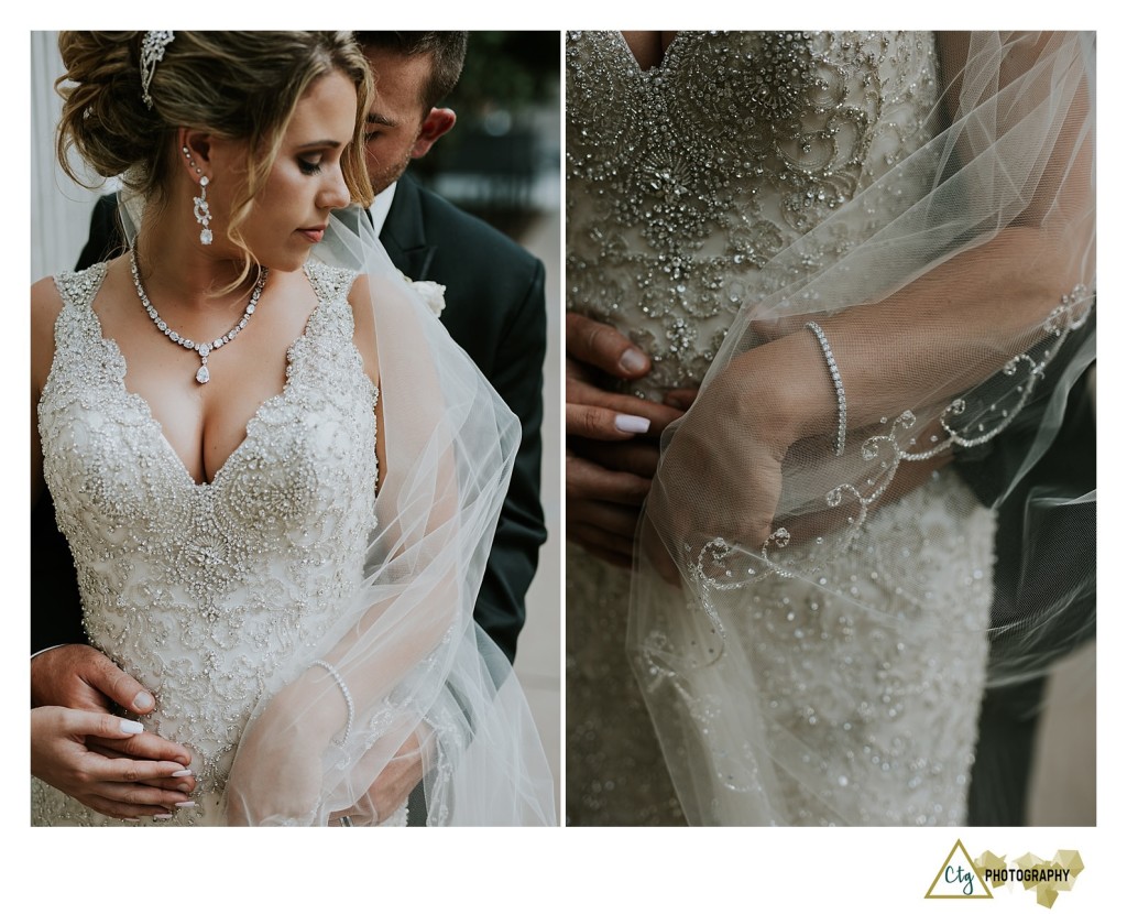 bride and groom in downtown pittsburgh