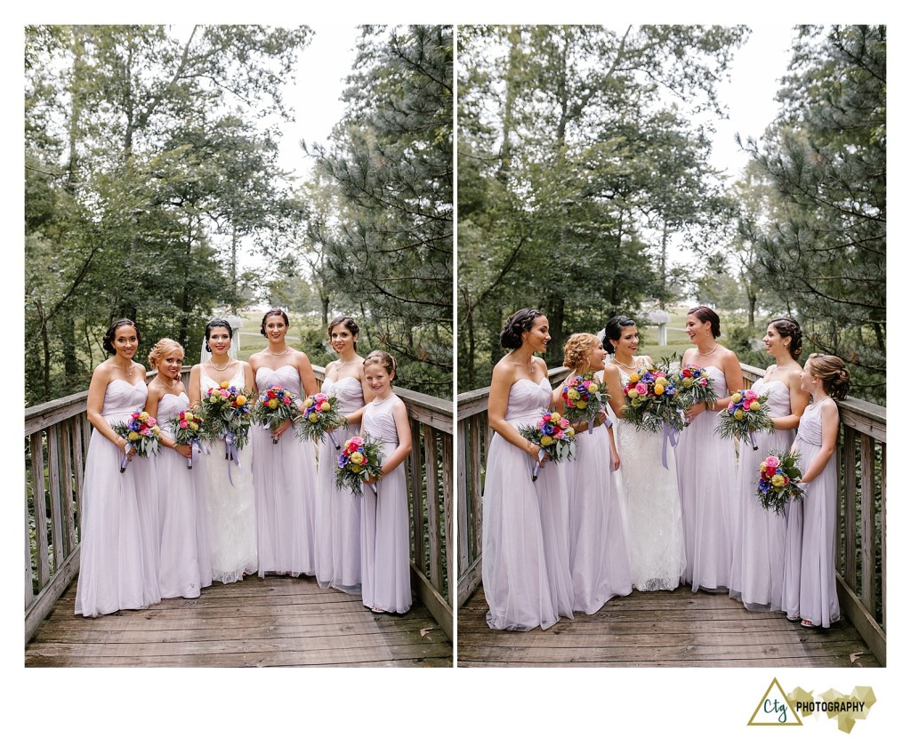 bridesmaids on a bridge