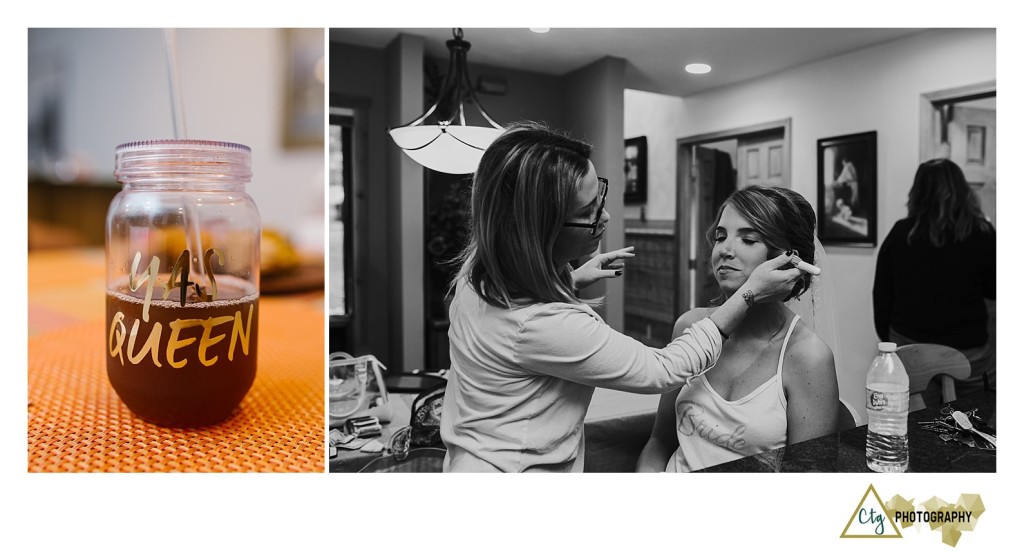 bride getting makeup done