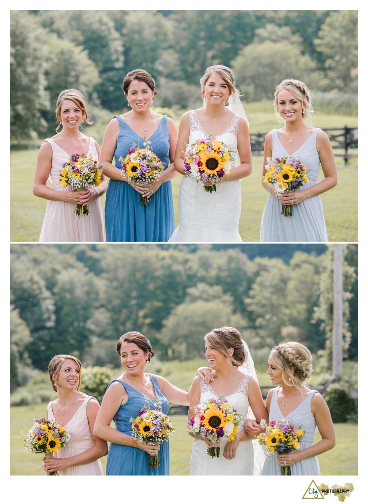 bridesmaids in a field