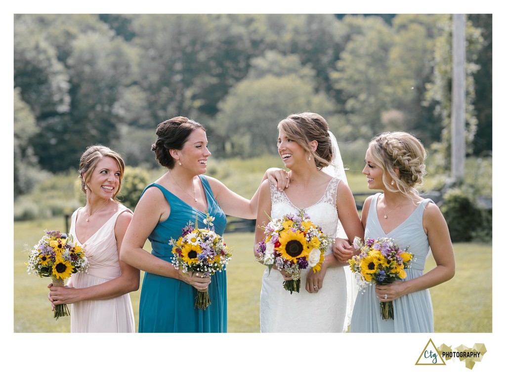 bridesmaids in a field