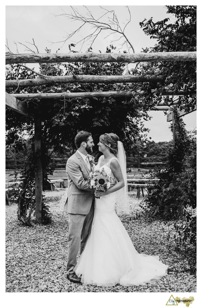 Bride and groom at the hayloft