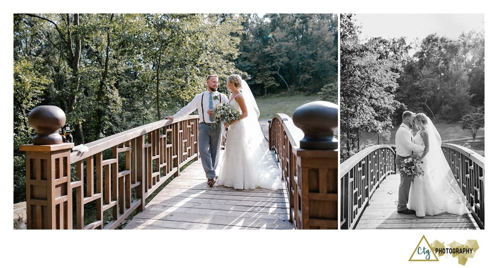 bride and groom at pittsburgh botanic garden