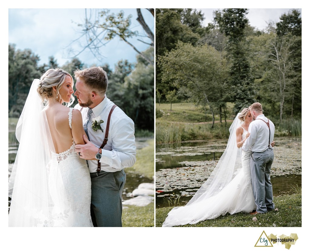 bride and groom at pittsburgh botanic garden