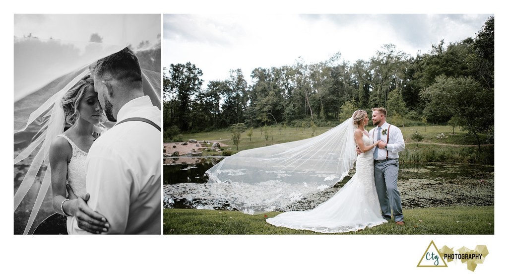 bride and groom at pittsburgh botanic garden