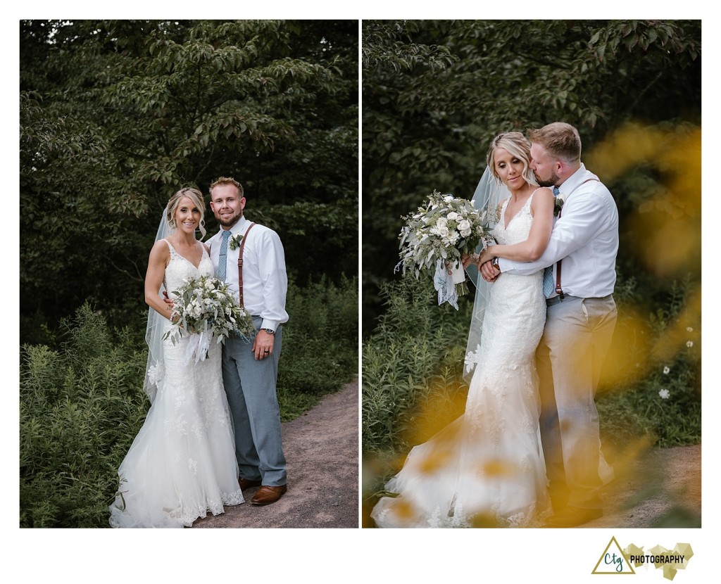 bride and groom at pittsburgh botanic garden