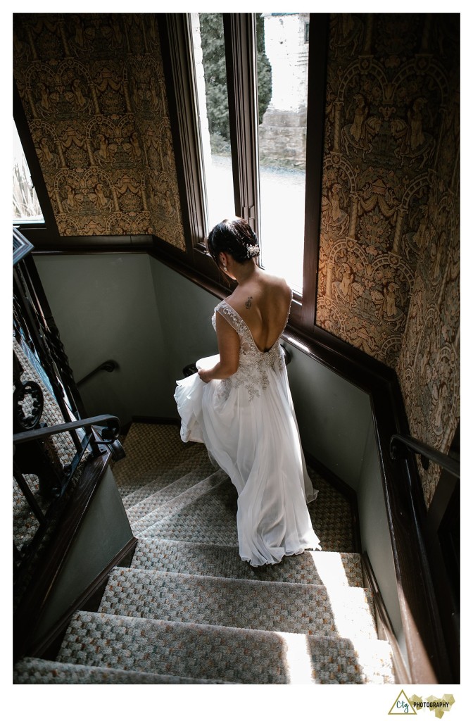 bride walking down steps