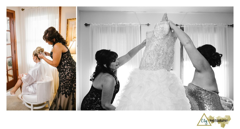 bride getting dressed