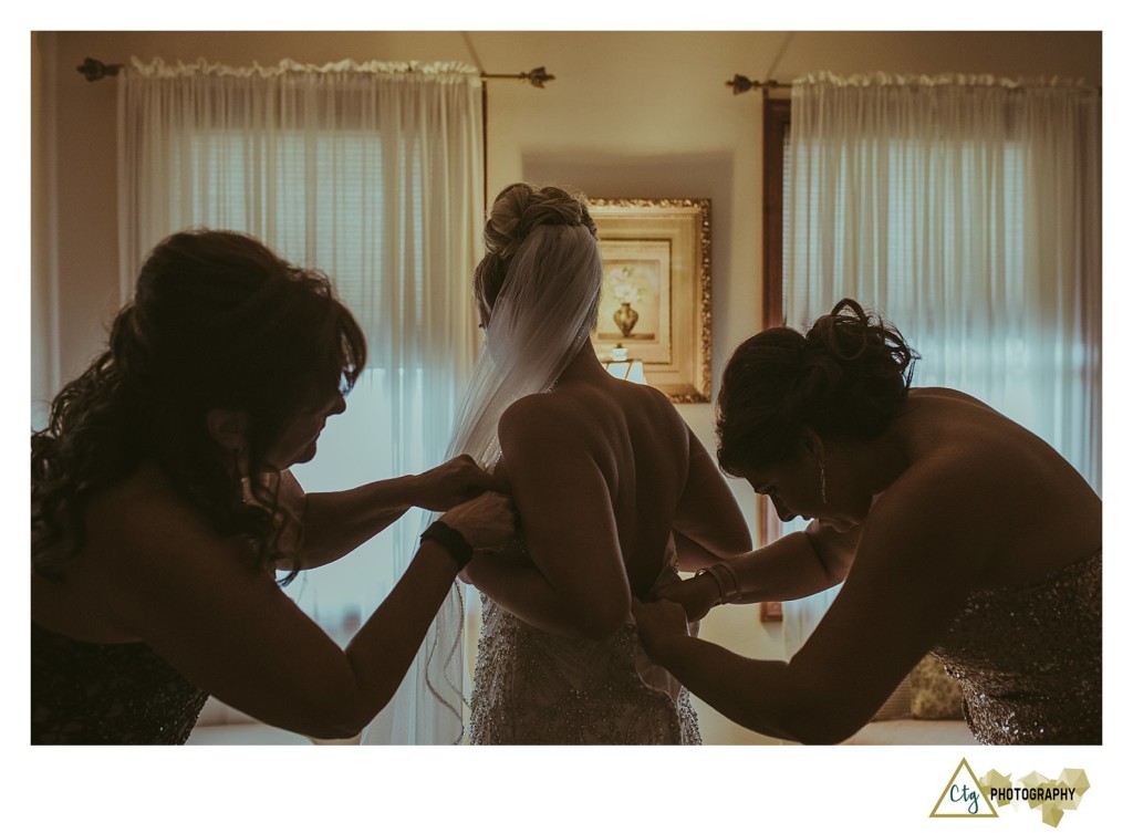 bride getting dressed