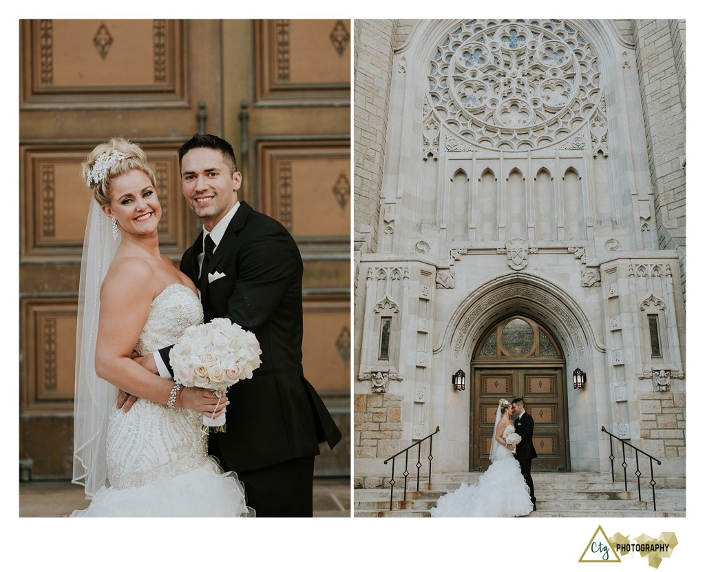 bride and groom at Blessed Sacrament Cathedral 