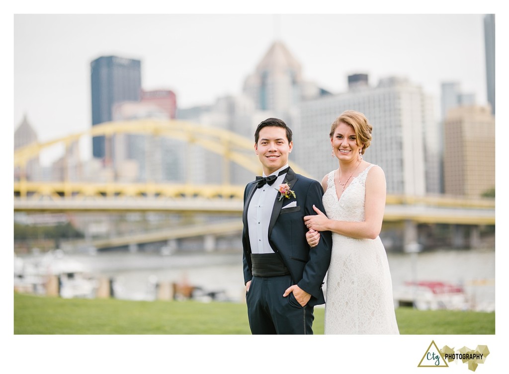 Bride and Groom at Pittsburghs North Shore