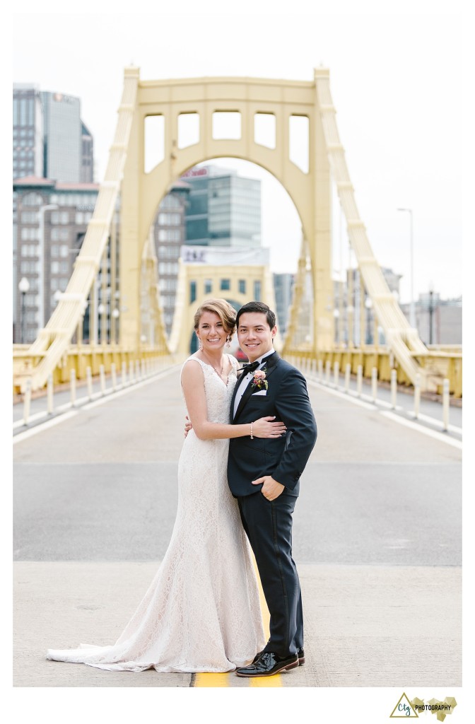 Bride and Groom on roberto clemente bridge