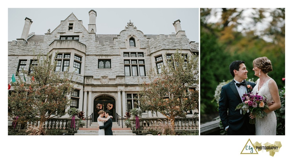 bride and groom outside of ceremony at Decor at The Mansions On Fifth