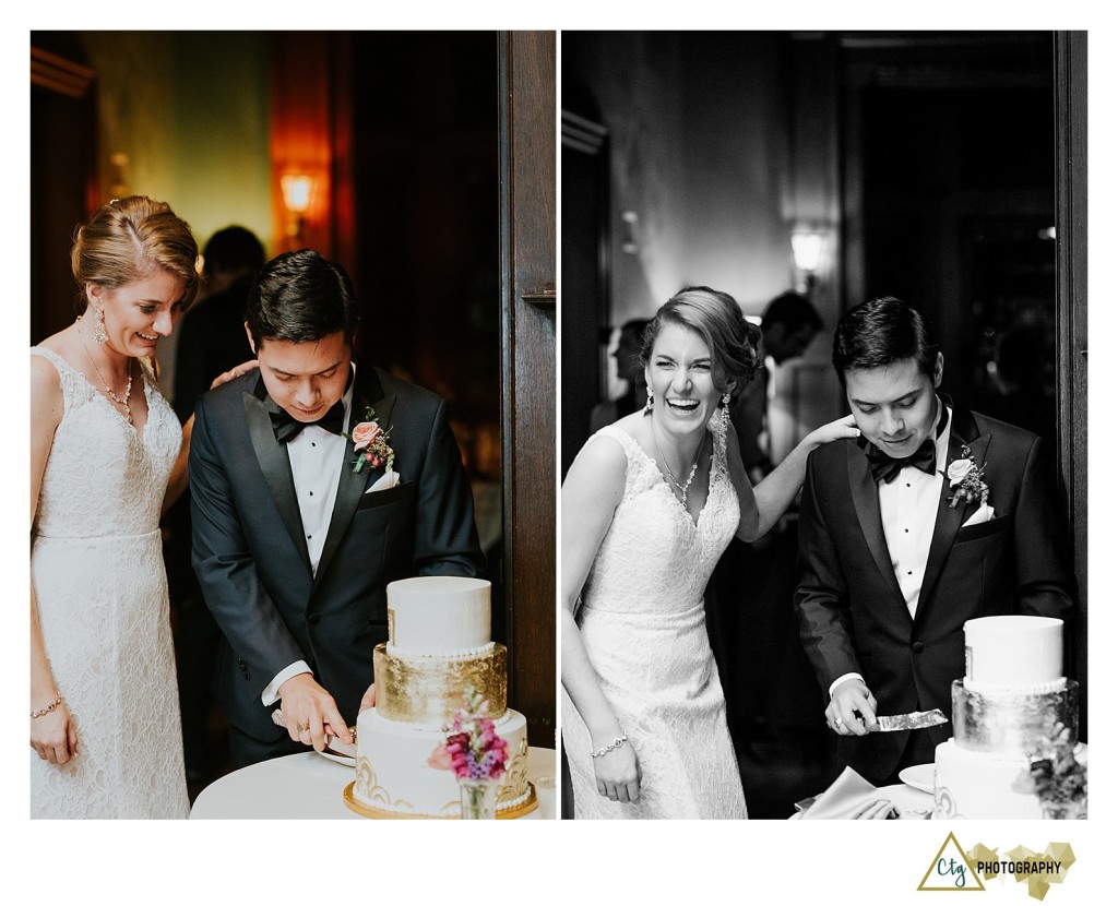 cake cutting at Speeches at wedding reception at ceremony at Decor at The Mansions On Fifth