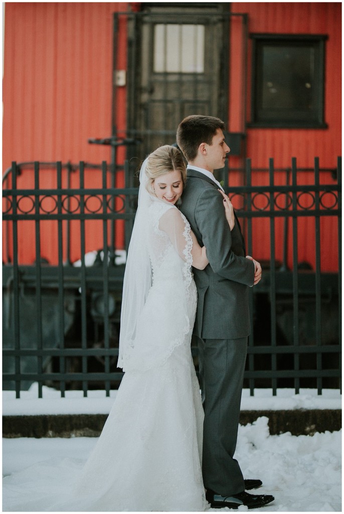 Bride and groom at station Square