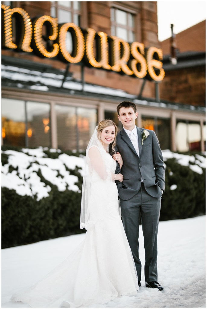 Bride and groom at station Square