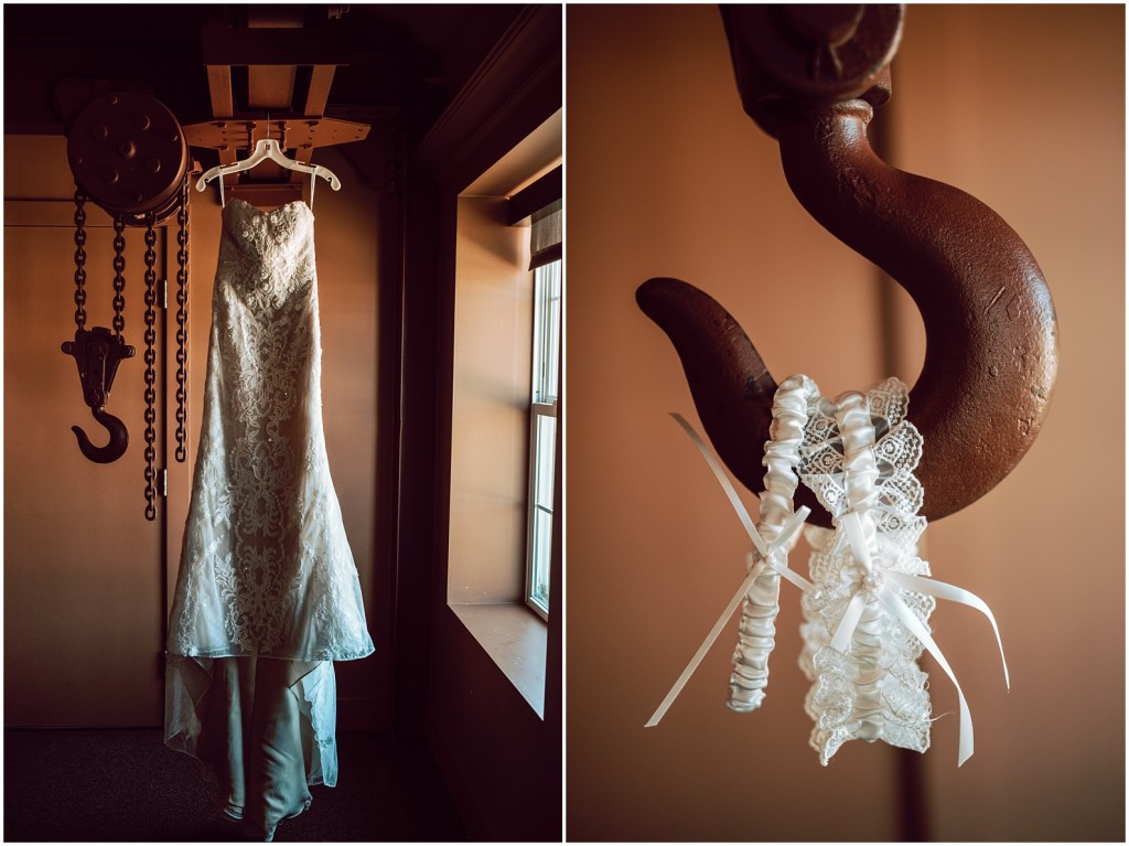Brides dress hanging