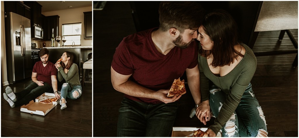 Engagement photos with pizza