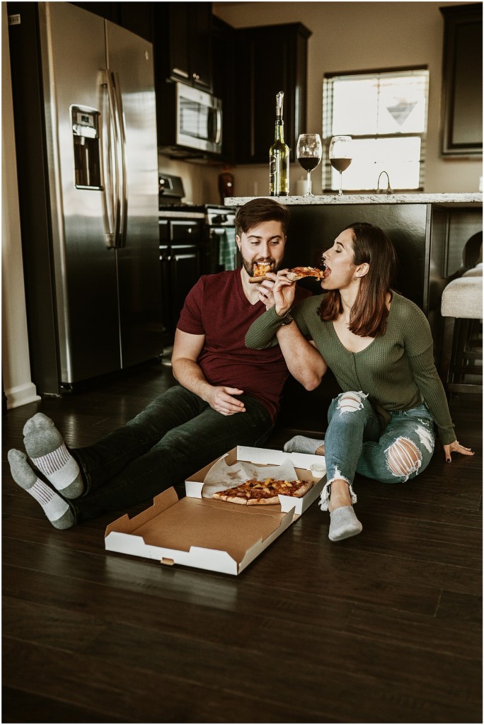 Engagement photos with pizza