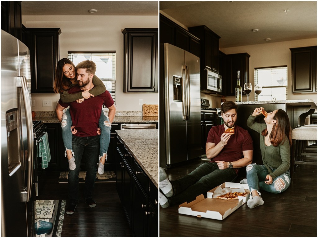 Engagement photos with pizza
