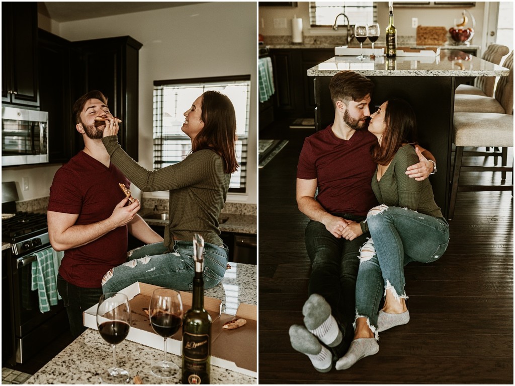Engagement photos with pizza