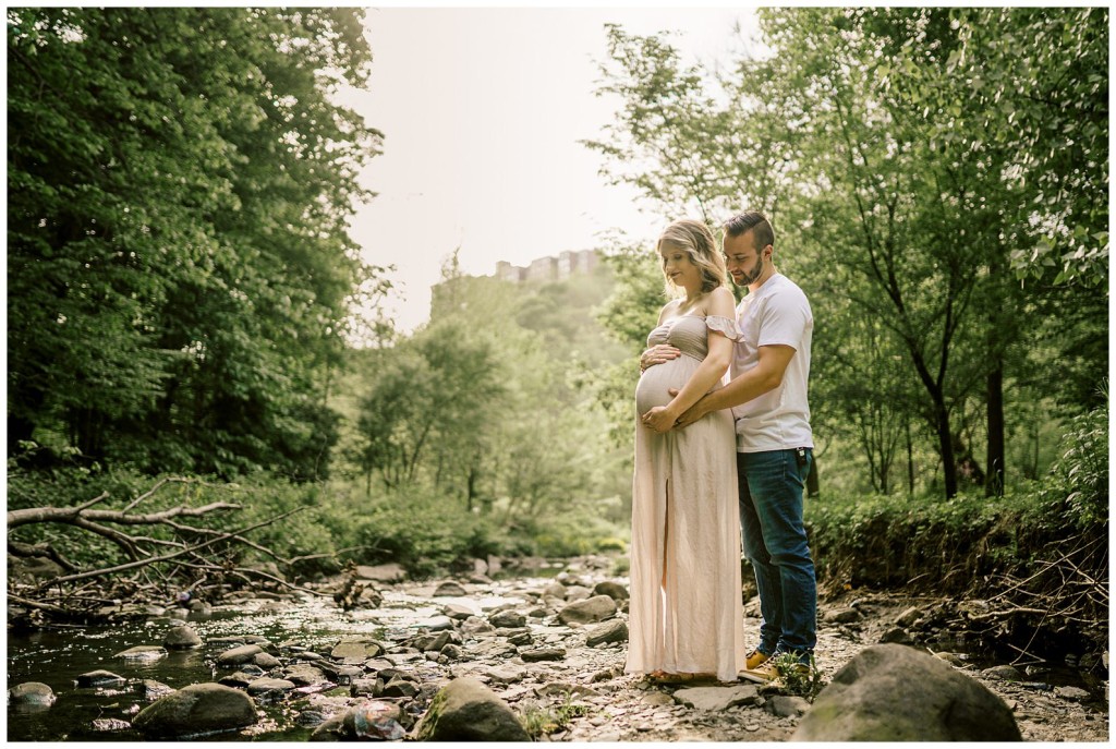 Frick Park Maternity Session by creek 