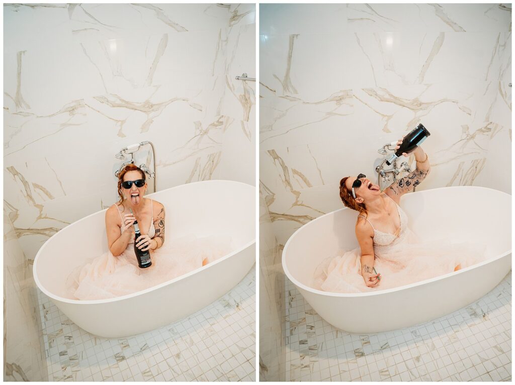 Bride in bathtub at hotel monaco