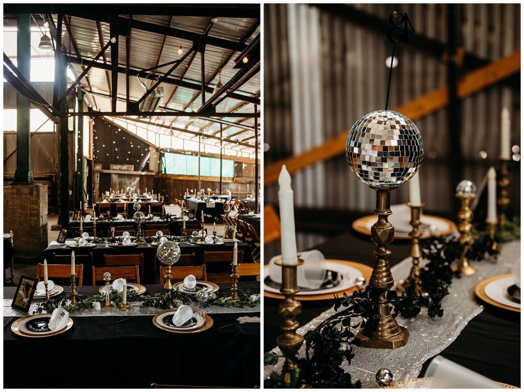 kinsey Events Warehouse Industrial Wedding With Disco Balls