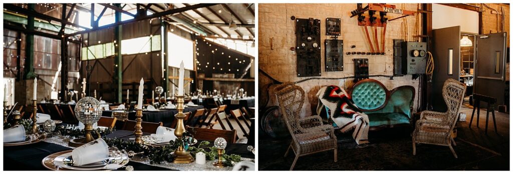 kinsey Events Warehouse Industrial Wedding With Disco Balls