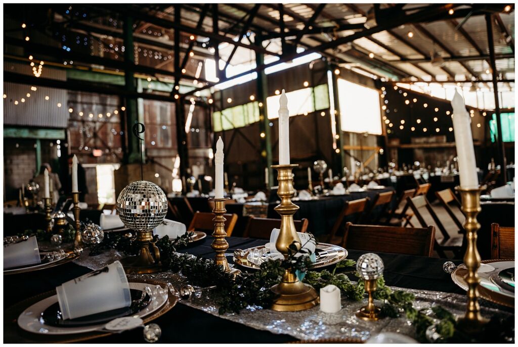 kinsey Events Warehouse Industrial Wedding With Disco Balls