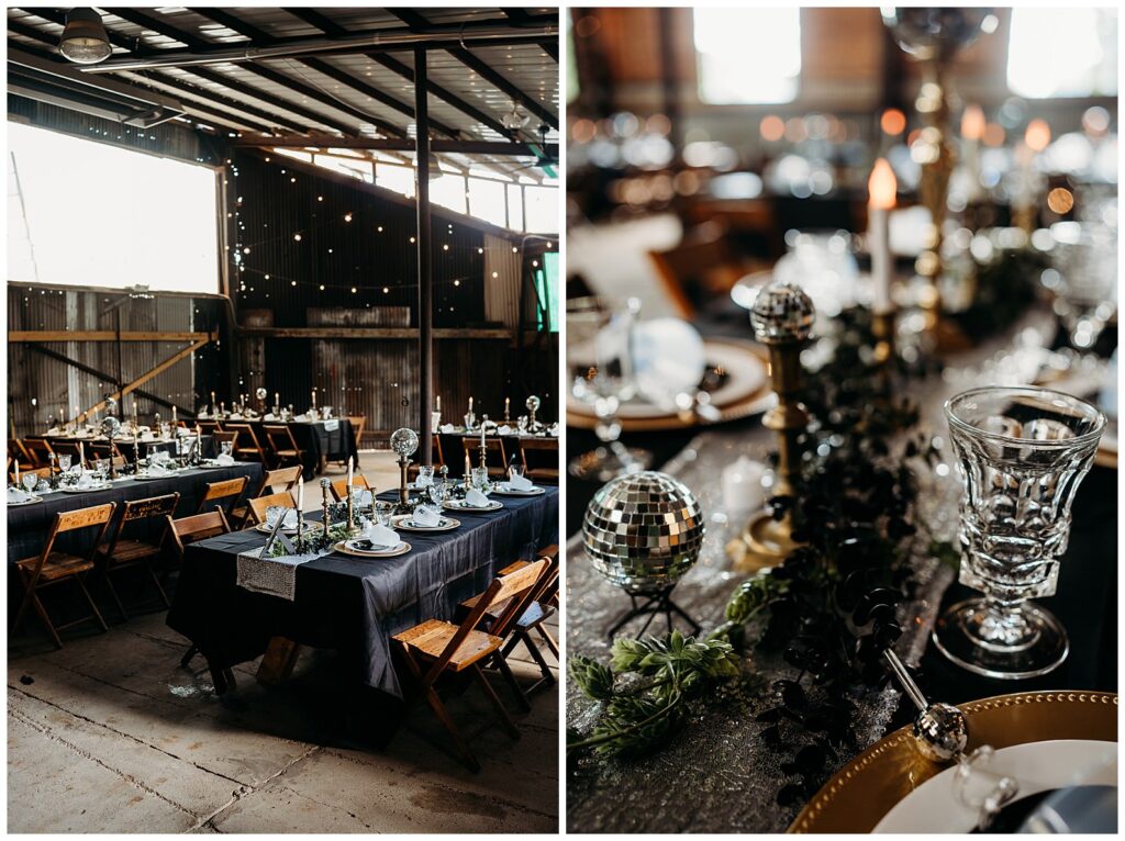 kinsey Events Warehouse Industrial Wedding With Disco Balls