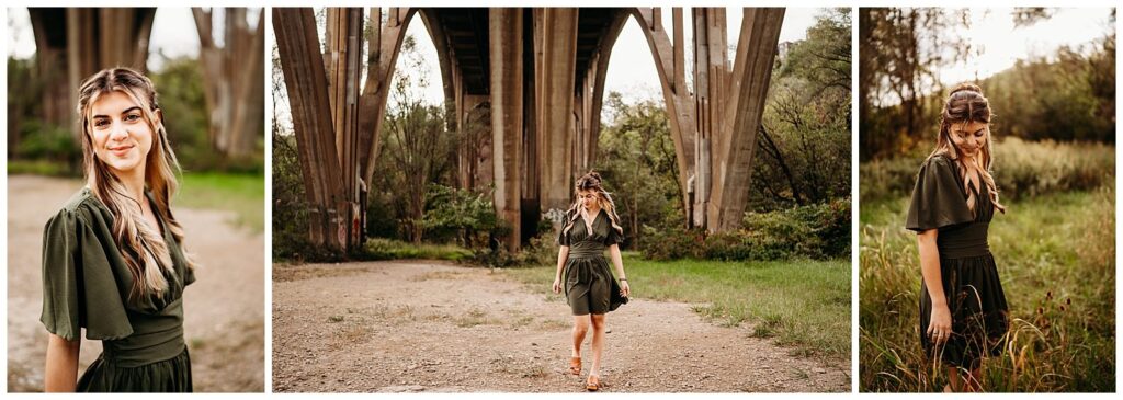 senior photo under a bridge in pgh